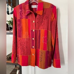 Vintage Alfred Dunner button up long sleeve colorblock embroidered shacket sz 10
